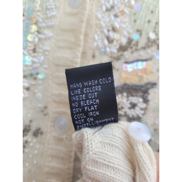 Vintage 80s Michael Simon Knit Beaded Glam Coquette Cardigan Sweater Jacket - Picture 10 of 14